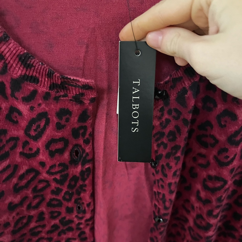 Talbots Pink Animal Print Cardigan - Picture 3 of 6